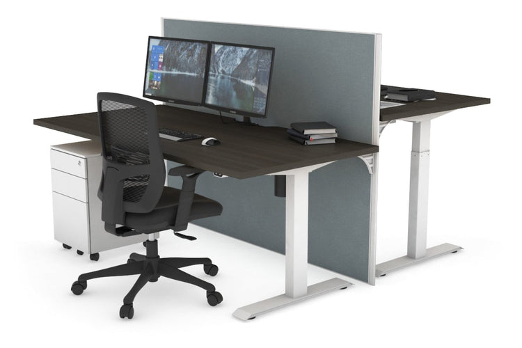 Just Right Height Adjustable 2 Person Bench Workstation [1200L x 800W with Cable Scallop] Jasonl white leg dark oak cool grey (1200H x 1200W)