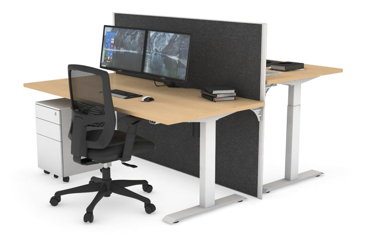Just Right Height Adjustable 2 Person Bench Workstation [1200L x 800W with Cable Scallop] Jasonl white leg maple moody charchoal (1200H x 1200W)
