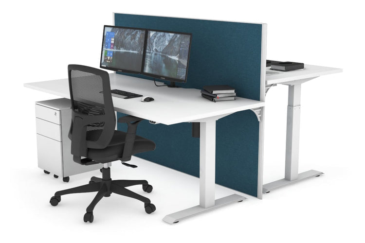 Just Right Height Adjustable 2 Person Bench Workstation [1200L x 800W with Cable Scallop] Jasonl white leg white deep blue (1200H x 1200W)