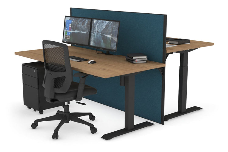 Just Right Height Adjustable 2 Person Bench Workstation [1200L x 800W with Cable Scallop] Jasonl black leg salvage oak deep blue (1200H x 1200W)