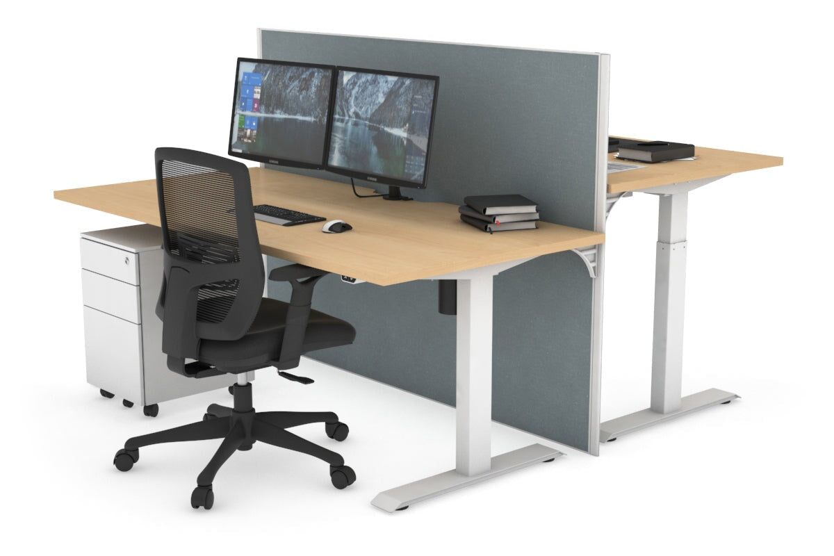 Just Right Height Adjustable 2 Person Bench Workstation [1200L x 800W with Cable Scallop] Jasonl white leg maple cool grey (1200H x 1200W)