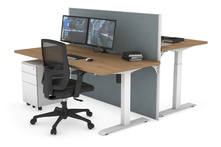 Just Right Height Adjustable 2 Person Bench Workstation [1200L x 800W with Cable Scallop] Jasonl white leg salvage oak cool grey (1200H x 1200W)