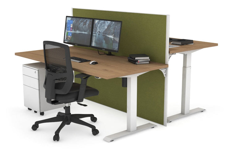 Just Right Height Adjustable 2 Person Bench Workstation [1200L x 800W with Cable Scallop] Jasonl white leg salvage oak green moss (1200H x 1200W)