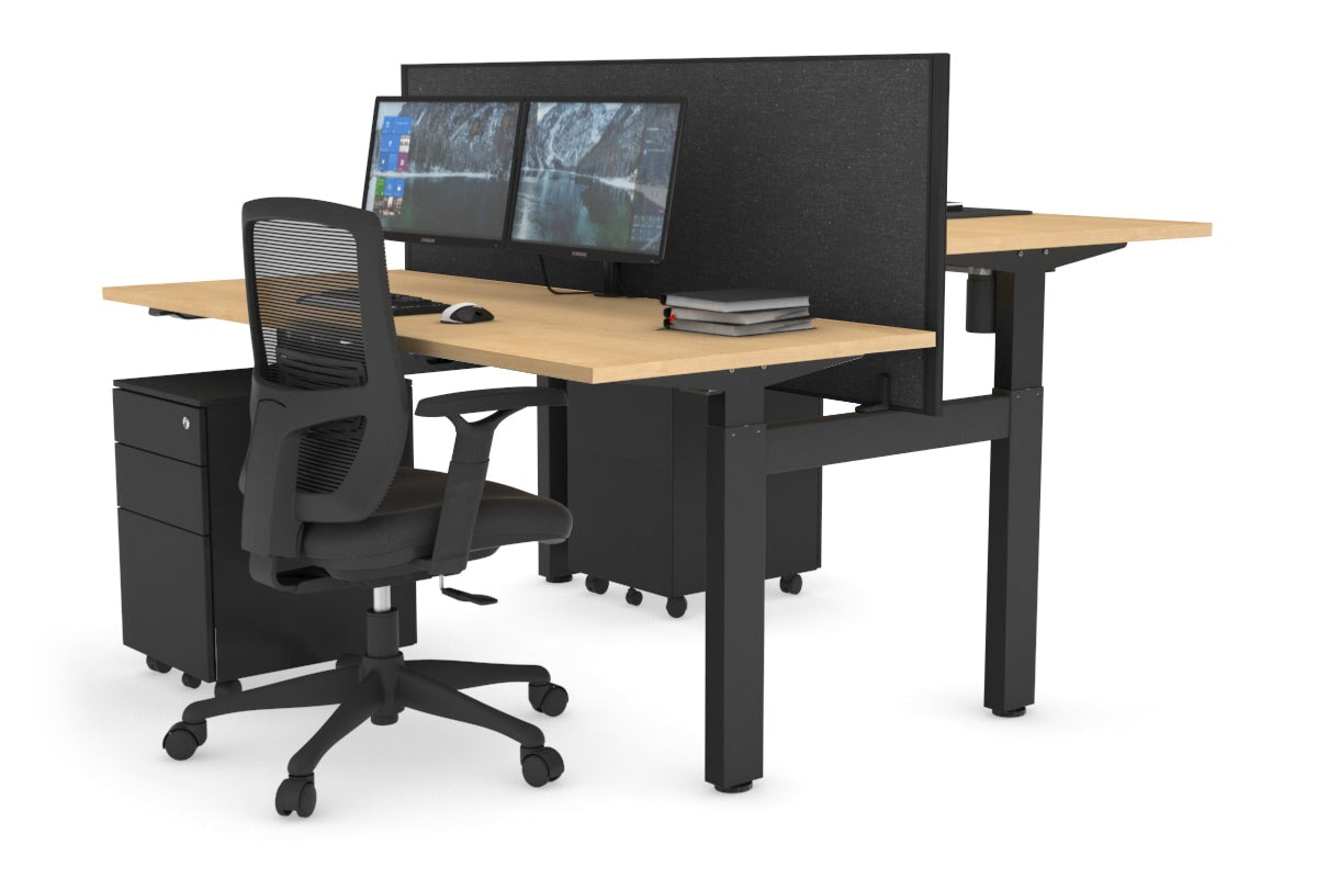 Just Right Height Adjustable 2 Person H-Bench Workstation - Black Frame [1200L x 700W] Jasonl maple moody charcoal (820H x 1200W) none