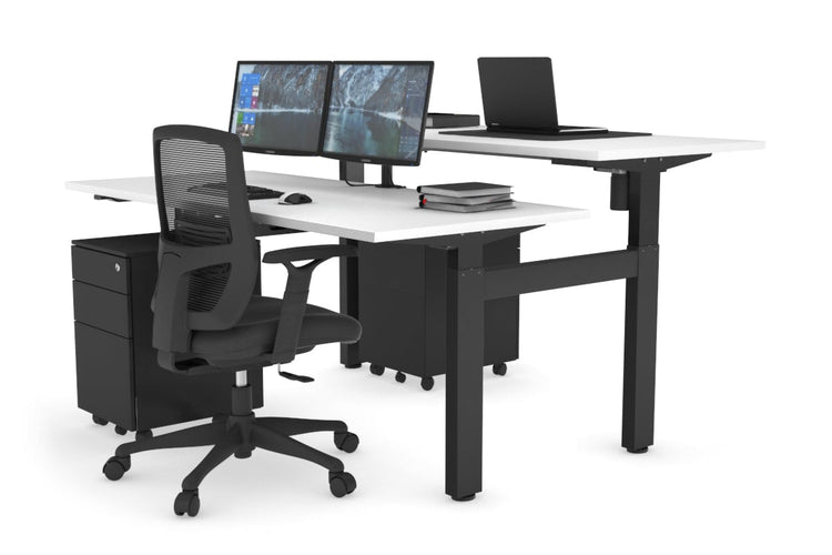 Just Right Height Adjustable 2 Person H-Bench Workstation - Black Frame [1200L x 700W] Jasonl white none none