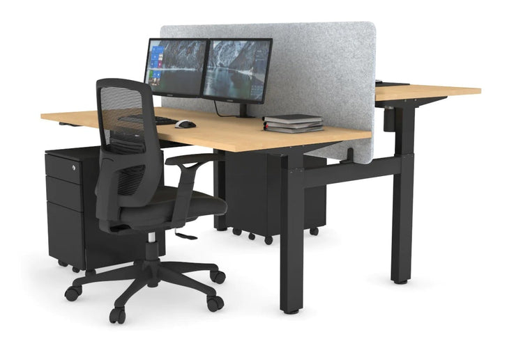 Just Right Height Adjustable 2 Person H-Bench Workstation - Black Frame [1200L x 700W] Jasonl maple light grey echo panel (820H x 1200W) none
