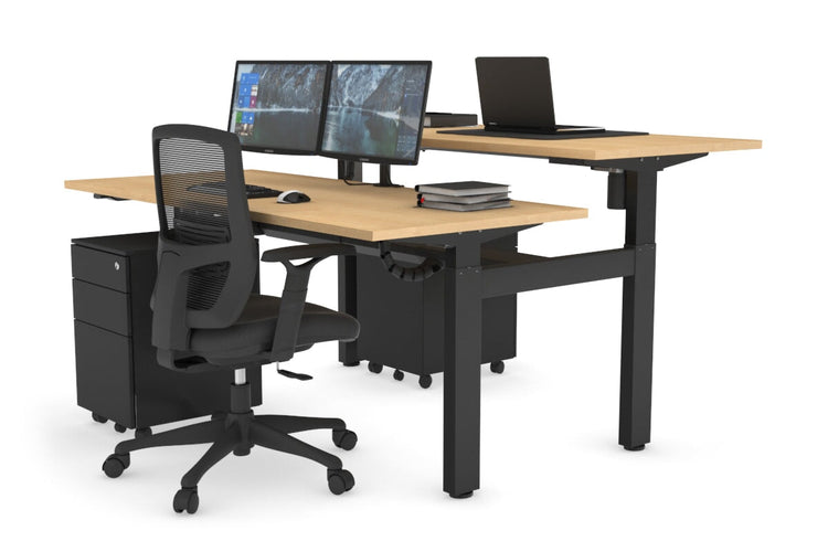 Just Right Height Adjustable 2 Person H-Bench Workstation - Black Frame [1200L x 700W] Jasonl maple none black cable tray