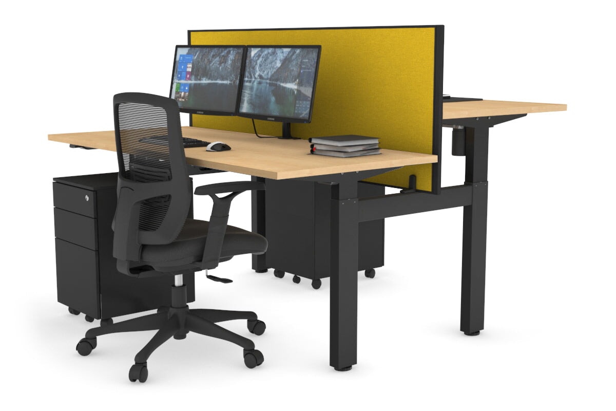 Just Right Height Adjustable 2 Person H-Bench Workstation - Black Frame [1200L x 700W] Jasonl maple mustard yellow (820H x 1200W) none