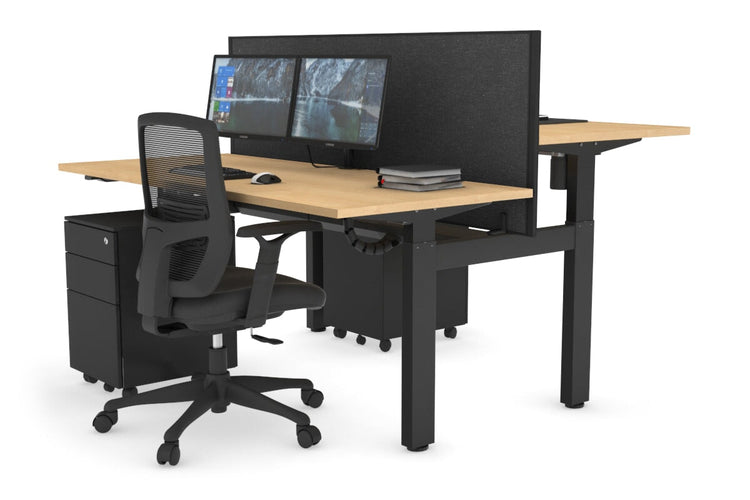 Just Right Height Adjustable 2 Person H-Bench Workstation - Black Frame [1200L x 700W] Jasonl maple moody charcoal (820H x 1200W) black cable tray