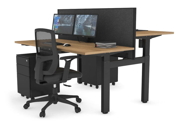 Just Right Height Adjustable 2 Person H-Bench Workstation - Black Frame [1200L x 700W] Jasonl salvage oak moody charcoal (820H x 1200W) none