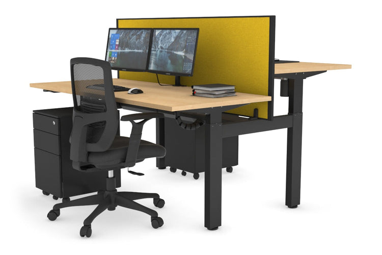 Just Right Height Adjustable 2 Person H-Bench Workstation - Black Frame [1200L x 700W] Jasonl maple mustard yellow (820H x 1200W) black cable tray
