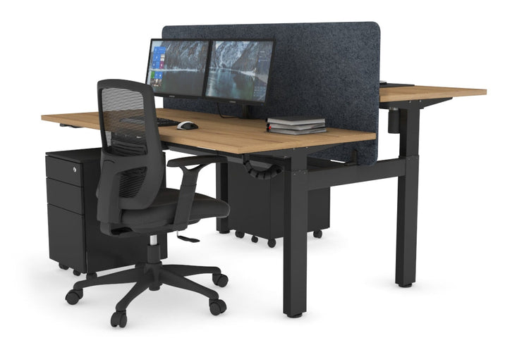 Just Right Height Adjustable 2 Person H-Bench Workstation - Black Frame [1200L x 700W] Jasonl salvage oak dark grey echo panel (820H x 1200W) black cable tray