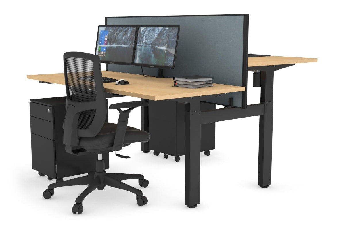 Just Right Height Adjustable 2 Person H-Bench Workstation - Black Frame [1200L x 700W] Jasonl maple cool grey (820H x 1200W) none