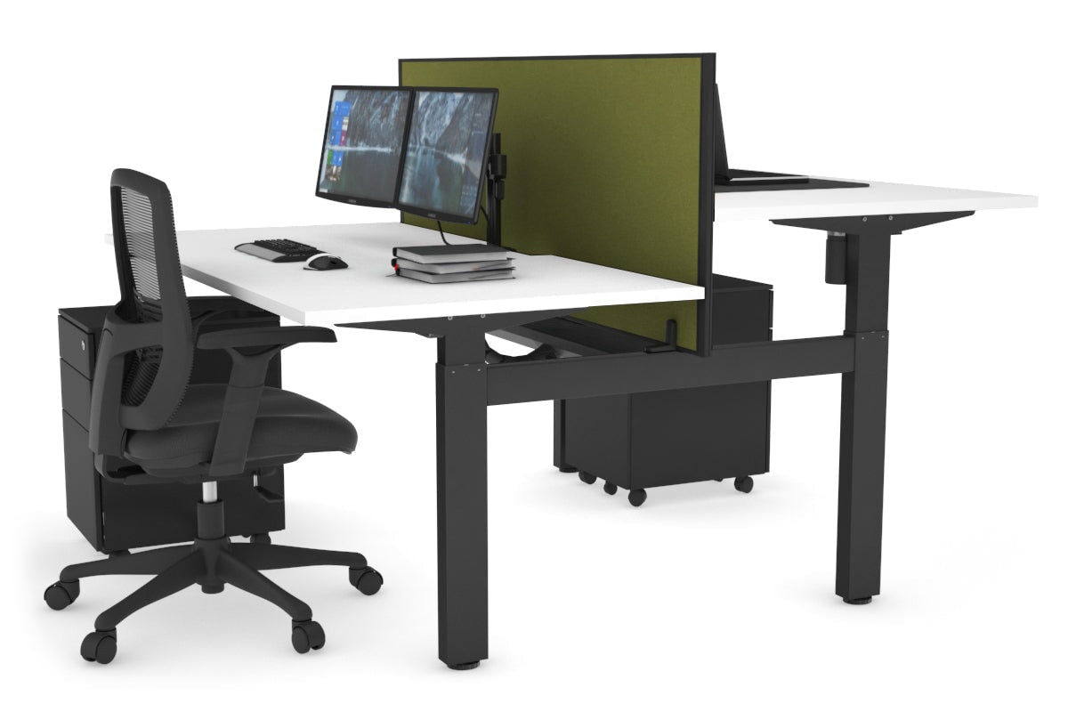 Just Right Height Adjustable 2 Person H-Bench Workstation - Black Frame [1200L x 800W with Cable Scallop] Jasonl white green moss (820H x 1200W) black cable tray
