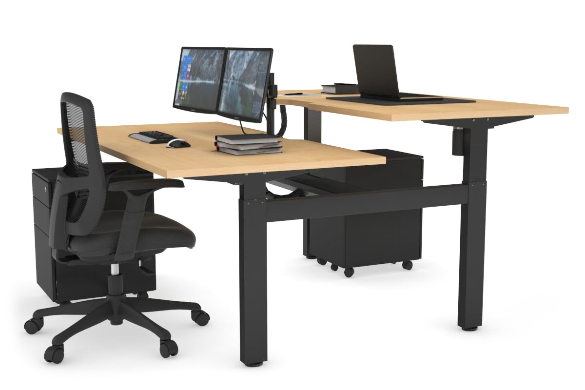 Just Right Height Adjustable 2 Person H-Bench Workstation - Black Frame [1200L x 800W with Cable Scallop] Jasonl maple none black cable tray
