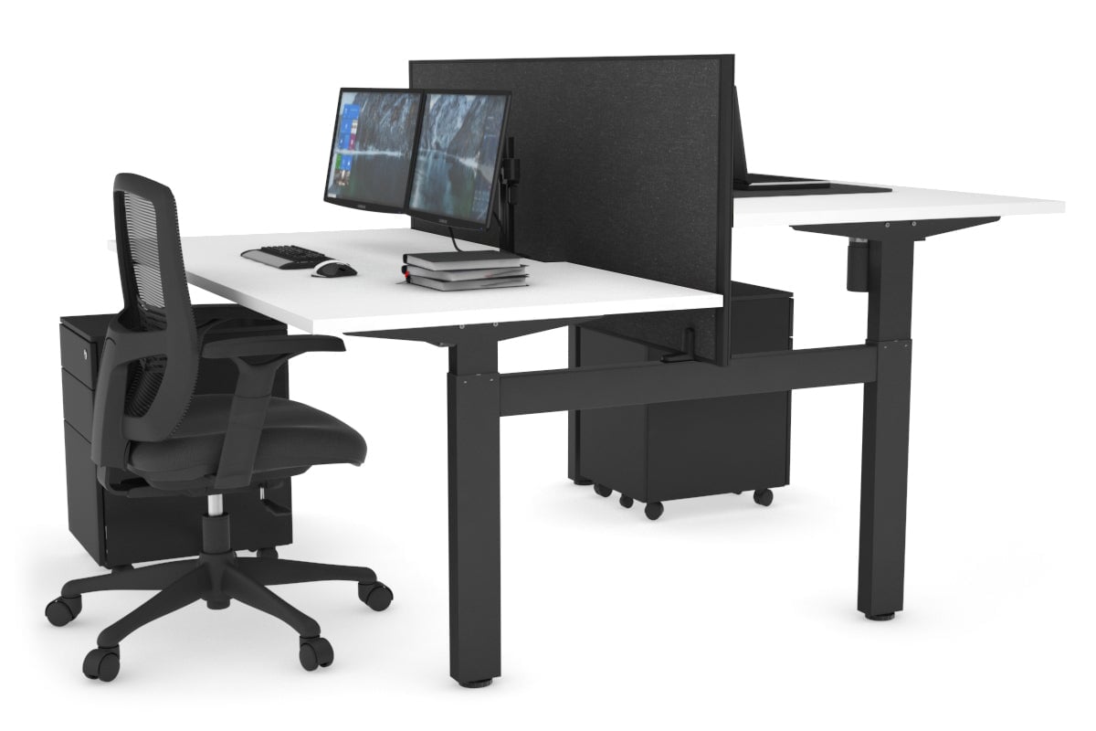 Just Right Height Adjustable 2 Person H-Bench Workstation - Black Frame [1200L x 800W with Cable Scallop] Jasonl white moody charcoal (820H x 1200W) none