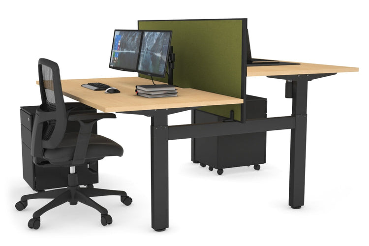 Just Right Height Adjustable 2 Person H-Bench Workstation - Black Frame [1200L x 800W with Cable Scallop] Jasonl maple green moss (820H x 1200W) none