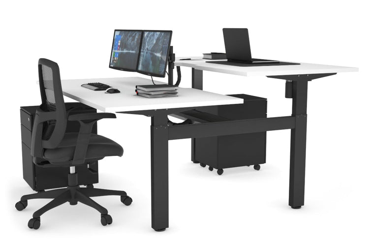 Just Right Height Adjustable 2 Person H-Bench Workstation - Black Frame [1200L x 800W with Cable Scallop] Jasonl white none black cable tray