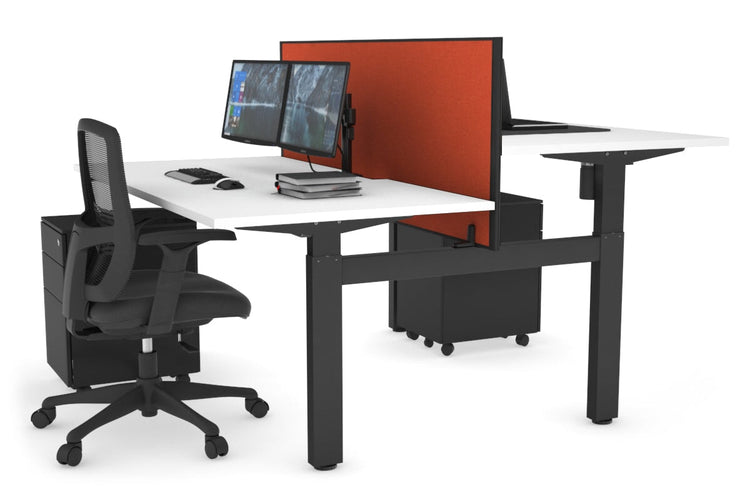 Just Right Height Adjustable 2 Person H-Bench Workstation - Black Frame [1200L x 800W with Cable Scallop] Jasonl white squash orange (820H x 1200W) none