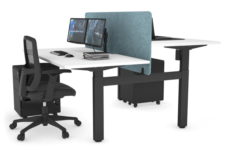 Just Right Height Adjustable 2 Person H-Bench Workstation - Black Frame [1200L x 800W with Cable Scallop] Jasonl white blue echo panel (820H x 1200W) none