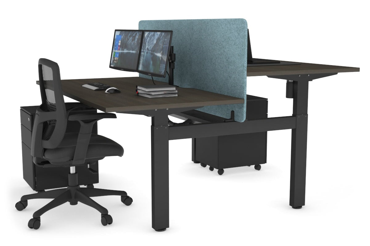 Just Right Height Adjustable 2 Person H-Bench Workstation - Black Frame [1200L x 800W with Cable Scallop] Jasonl dark oak blue echo panel (820H x 1200W) black cable tray