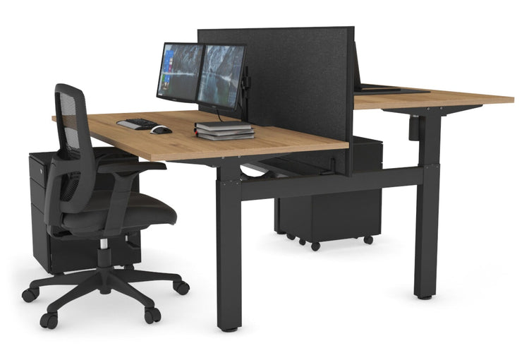Just Right Height Adjustable 2 Person H-Bench Workstation - Black Frame [1200L x 800W with Cable Scallop] Jasonl salvage oak moody charcoal (820H x 1200W) black cable tray