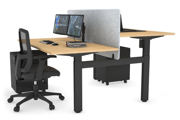 Just Right Height Adjustable 2 Person H-Bench Workstation - Black Frame [1200L x 800W with Cable Scallop] Jasonl maple light grey echo panel (820H x 1200W) none