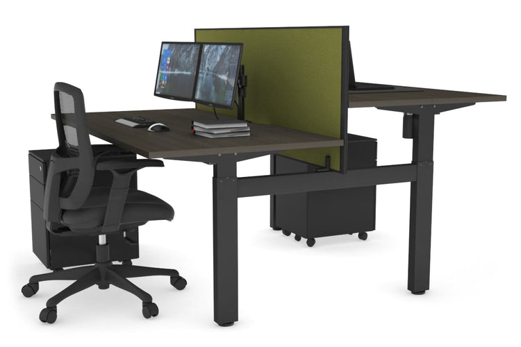 Just Right Height Adjustable 2 Person H-Bench Workstation - Black Frame [1200L x 800W with Cable Scallop] Jasonl dark oak green moss (820H x 1200W) none