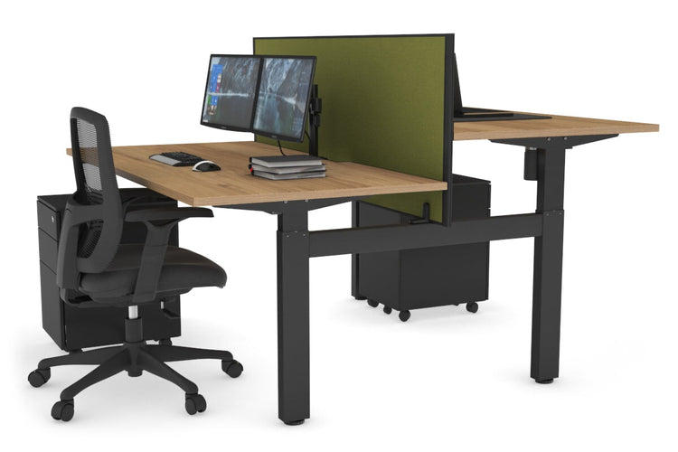 Just Right Height Adjustable 2 Person H-Bench Workstation - Black Frame [1200L x 800W with Cable Scallop] Jasonl salvage oak green moss (820H x 1200W) none
