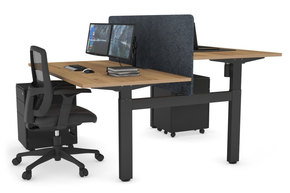 Just Right Height Adjustable 2 Person H-Bench Workstation - Black Frame [1200L x 800W with Cable Scallop] Jasonl salvage oak dark grey echo panel (820H x 1200W) none
