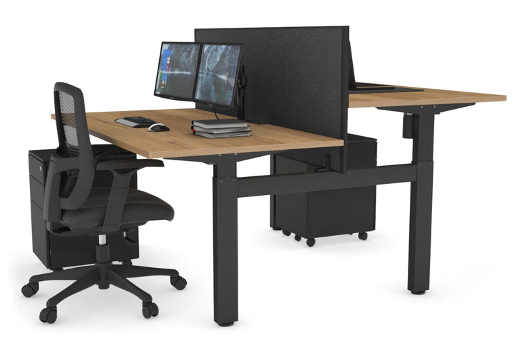 Just Right Height Adjustable 2 Person H-Bench Workstation - Black Frame [1200L x 800W with Cable Scallop] Jasonl salvage oak moody charcoal (820H x 1200W) none