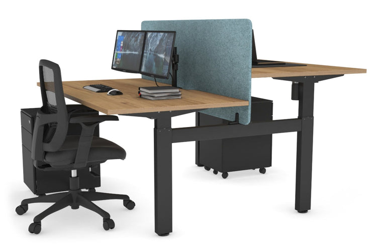 Just Right Height Adjustable 2 Person H-Bench Workstation - Black Frame [1200L x 800W with Cable Scallop] Jasonl salvage oak blue echo panel (820H x 1200W) none