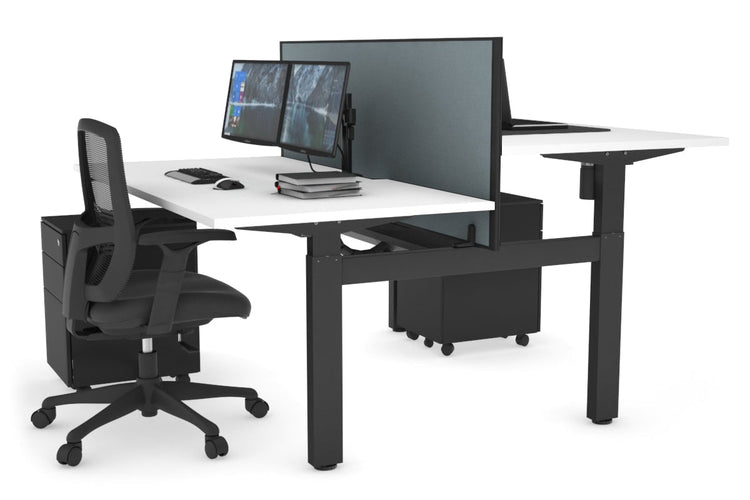 Just Right Height Adjustable 2 Person H-Bench Workstation - Black Frame [1200L x 800W with Cable Scallop] Jasonl white cool grey (820H x 1200W) black cable tray