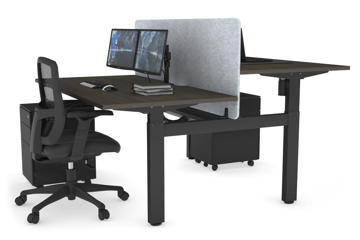 Just Right Height Adjustable 2 Person H-Bench Workstation - Black Frame [1200L x 800W with Cable Scallop] Jasonl dark oak light grey echo panel (820H x 1200W) black cable tray