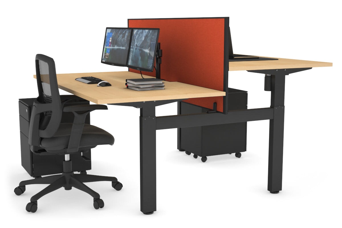 Just Right Height Adjustable 2 Person H-Bench Workstation - Black Frame [1200L x 800W with Cable Scallop] Jasonl maple squash orange (820H x 1200W) none