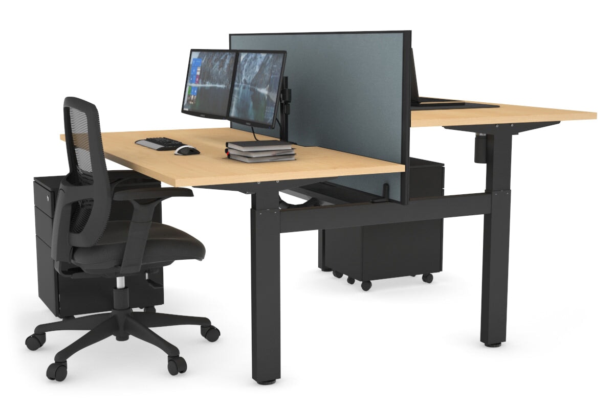 Just Right Height Adjustable 2 Person H-Bench Workstation - Black Frame [1200L x 800W with Cable Scallop] Jasonl maple cool grey (820H x 1200W) black cable tray
