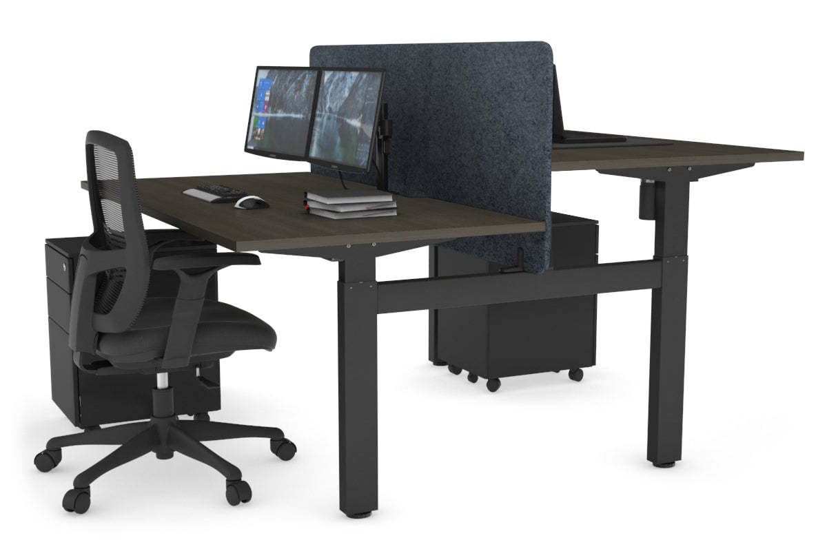 Just Right Height Adjustable 2 Person H-Bench Workstation - Black Frame [1200L x 800W with Cable Scallop] Jasonl dark oak dark grey echo panel (820H x 1200W) none