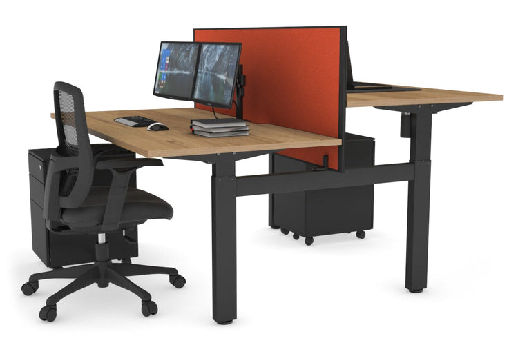 Just Right Height Adjustable 2 Person H-Bench Workstation - Black Frame [1200L x 800W with Cable Scallop] Jasonl salvage oak squash orange (820H x 1200W) none