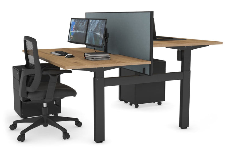 Just Right Height Adjustable 2 Person H-Bench Workstation - Black Frame [1200L x 800W with Cable Scallop] Jasonl salvage oak cool grey (820H x 1200W) none