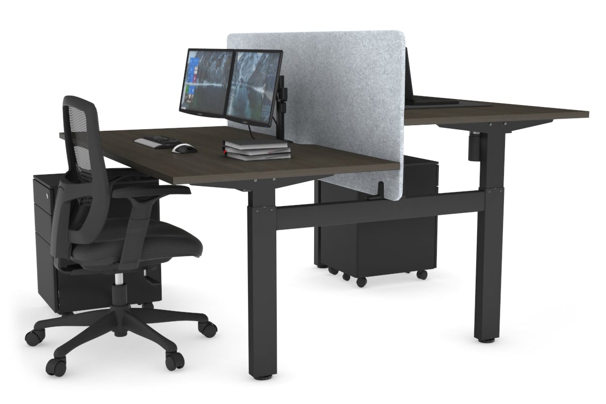 Just Right Height Adjustable 2 Person H-Bench Workstation - Black Frame [1200L x 800W with Cable Scallop] Jasonl dark oak light grey echo panel (820H x 1200W) none