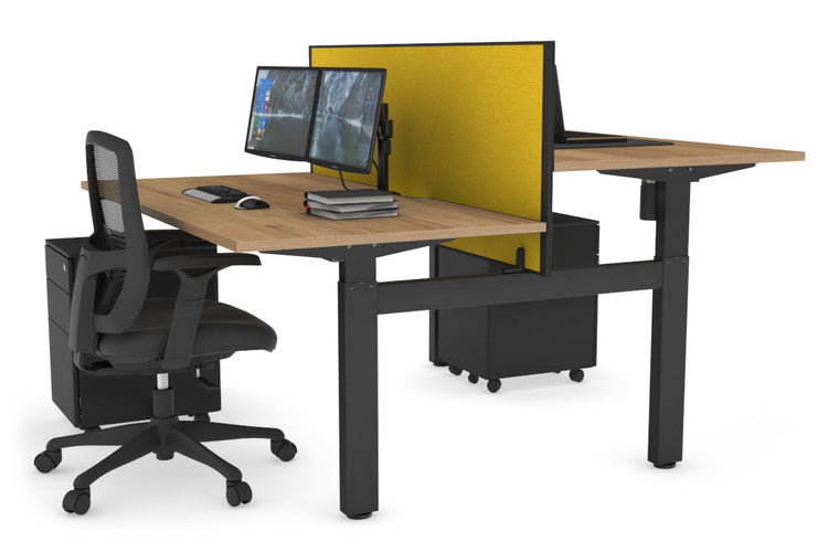 Just Right Height Adjustable 2 Person H-Bench Workstation - Black Frame [1200L x 800W with Cable Scallop] Jasonl salvage oak mustard yellow (820H x 1200W) none