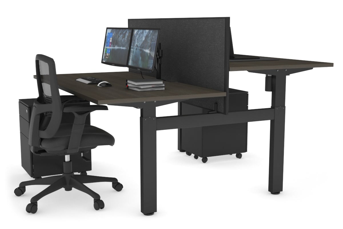 Just Right Height Adjustable 2 Person H-Bench Workstation - Black Frame [1200L x 800W with Cable Scallop] Jasonl dark oak moody charcoal (820H x 1200W) none