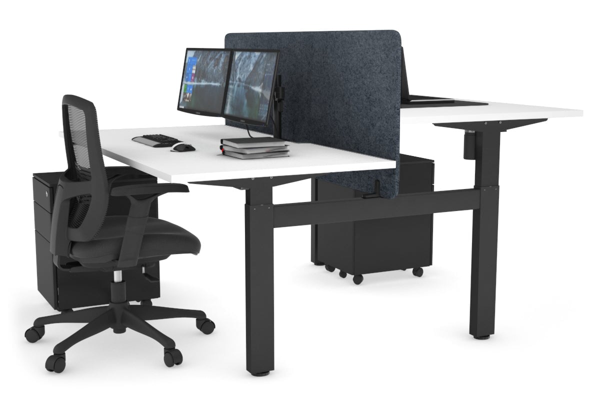Just Right Height Adjustable 2 Person H-Bench Workstation - Black Frame [1200L x 800W with Cable Scallop] Jasonl white dark grey echo panel (820H x 1200W) none