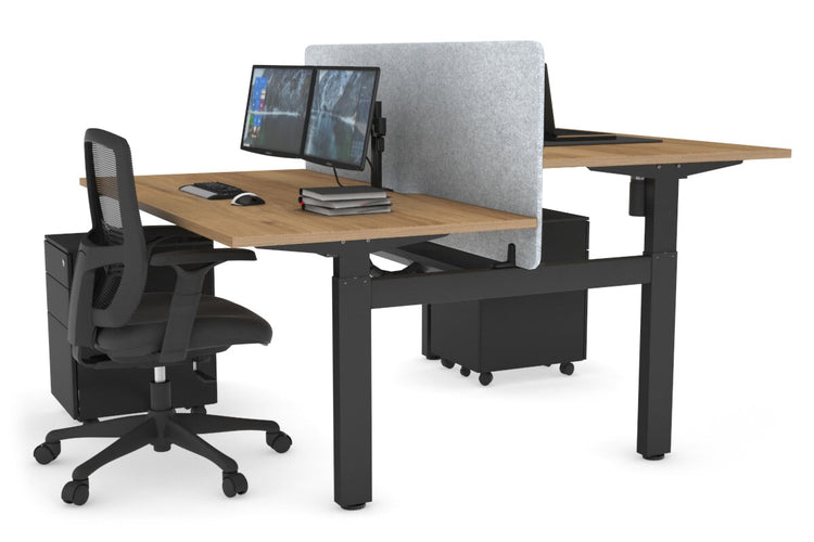 Just Right Height Adjustable 2 Person H-Bench Workstation - Black Frame [1200L x 800W with Cable Scallop] Jasonl salvage oak light grey echo panel (820H x 1200W) black cable tray