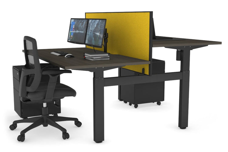 Just Right Height Adjustable 2 Person H-Bench Workstation - Black Frame [1200L x 800W with Cable Scallop] Jasonl dark oak mustard yellow (820H x 1200W) none