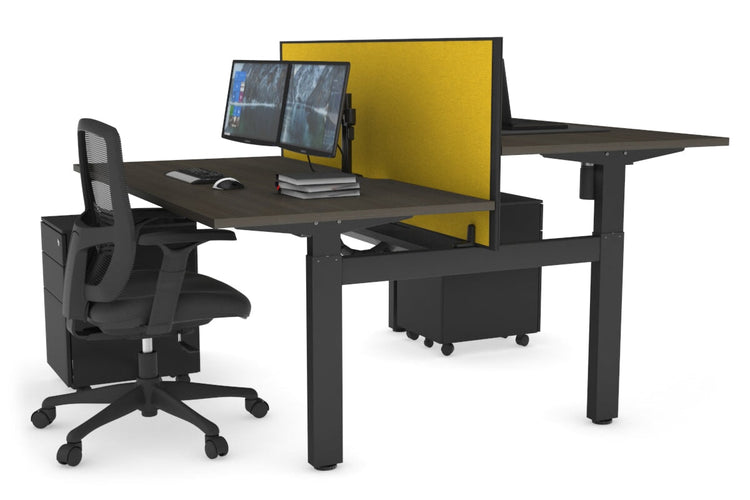 Just Right Height Adjustable 2 Person H-Bench Workstation - Black Frame [1200L x 800W with Cable Scallop] Jasonl dark oak mustard yellow (820H x 1200W) black cable tray