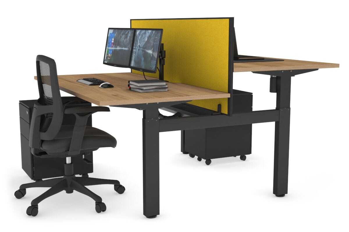 Just Right Height Adjustable 2 Person H-Bench Workstation - Black Frame [1200L x 800W with Cable Scallop] Jasonl salvage oak mustard yellow (820H x 1200W) black cable tray