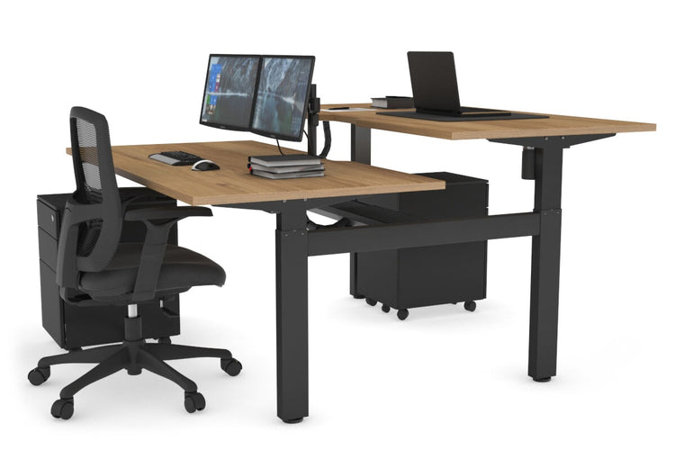 Just Right Height Adjustable 2 Person H-Bench Workstation - Black Frame [1200L x 800W with Cable Scallop] Jasonl salvage oak none black cable tray