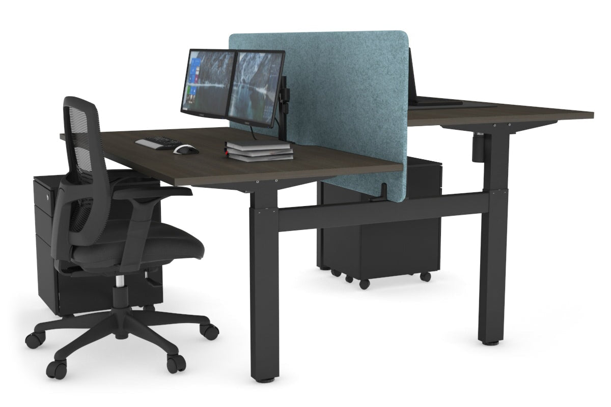 Just Right Height Adjustable 2 Person H-Bench Workstation - Black Frame [1200L x 800W with Cable Scallop] Jasonl dark oak blue echo panel (820H x 1200W) none