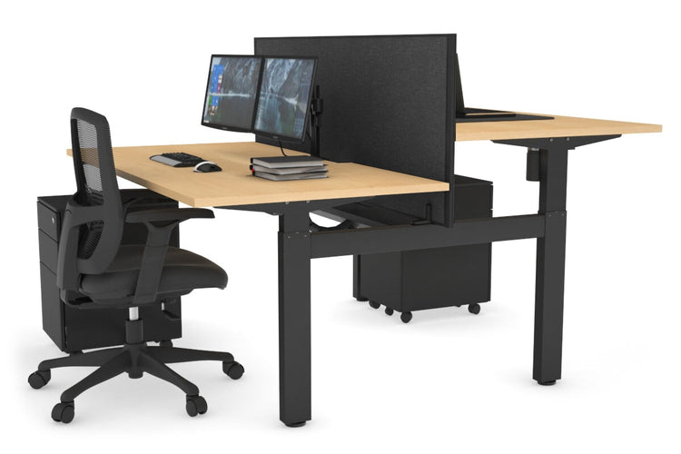 Just Right Height Adjustable 2 Person H-Bench Workstation - Black Frame [1200L x 800W with Cable Scallop] Jasonl maple moody charcoal (820H x 1200W) black cable tray